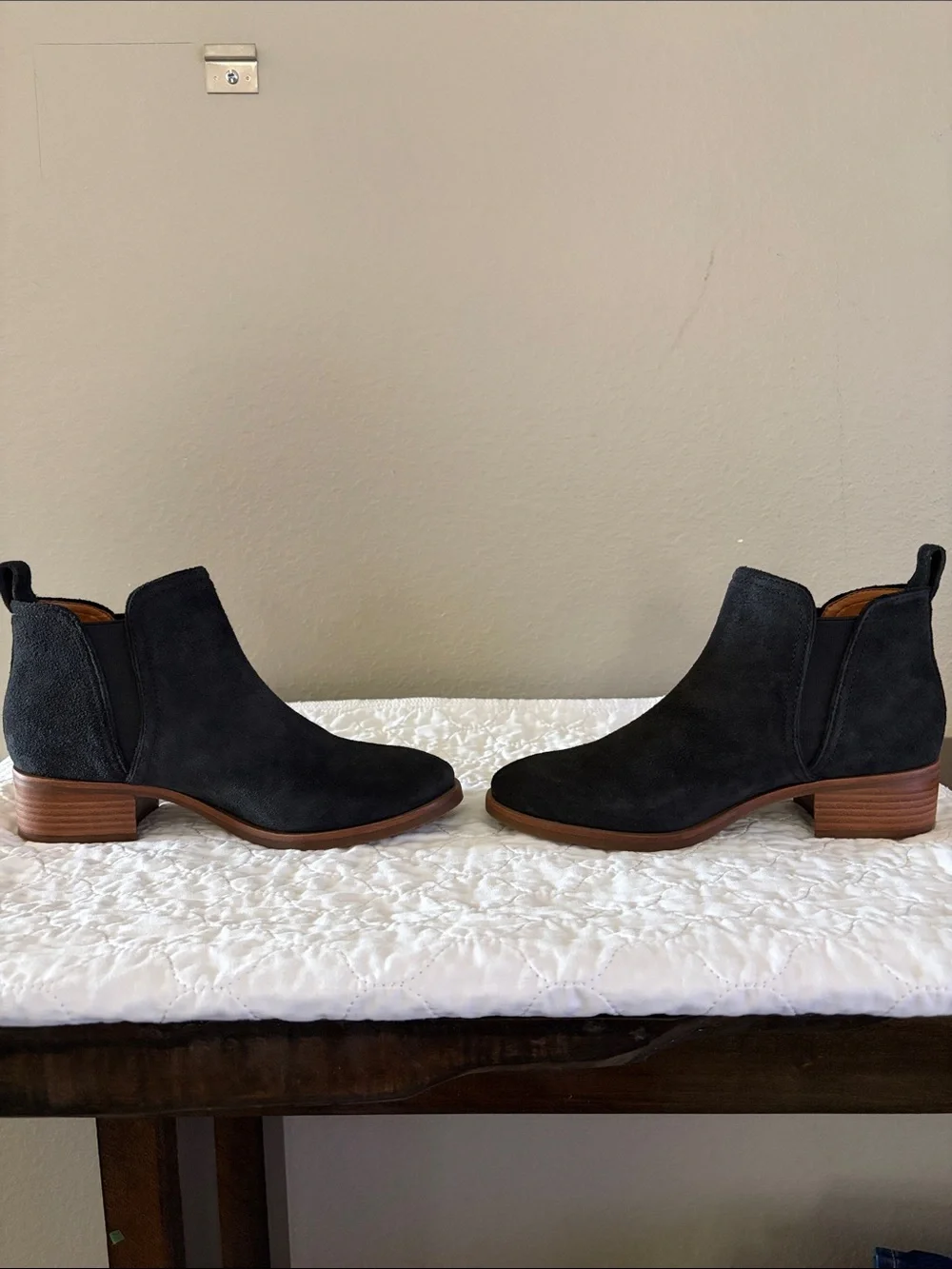 LUCKY BRAND Women's Black Suede Chelsea Booties with Low Stacked Heel